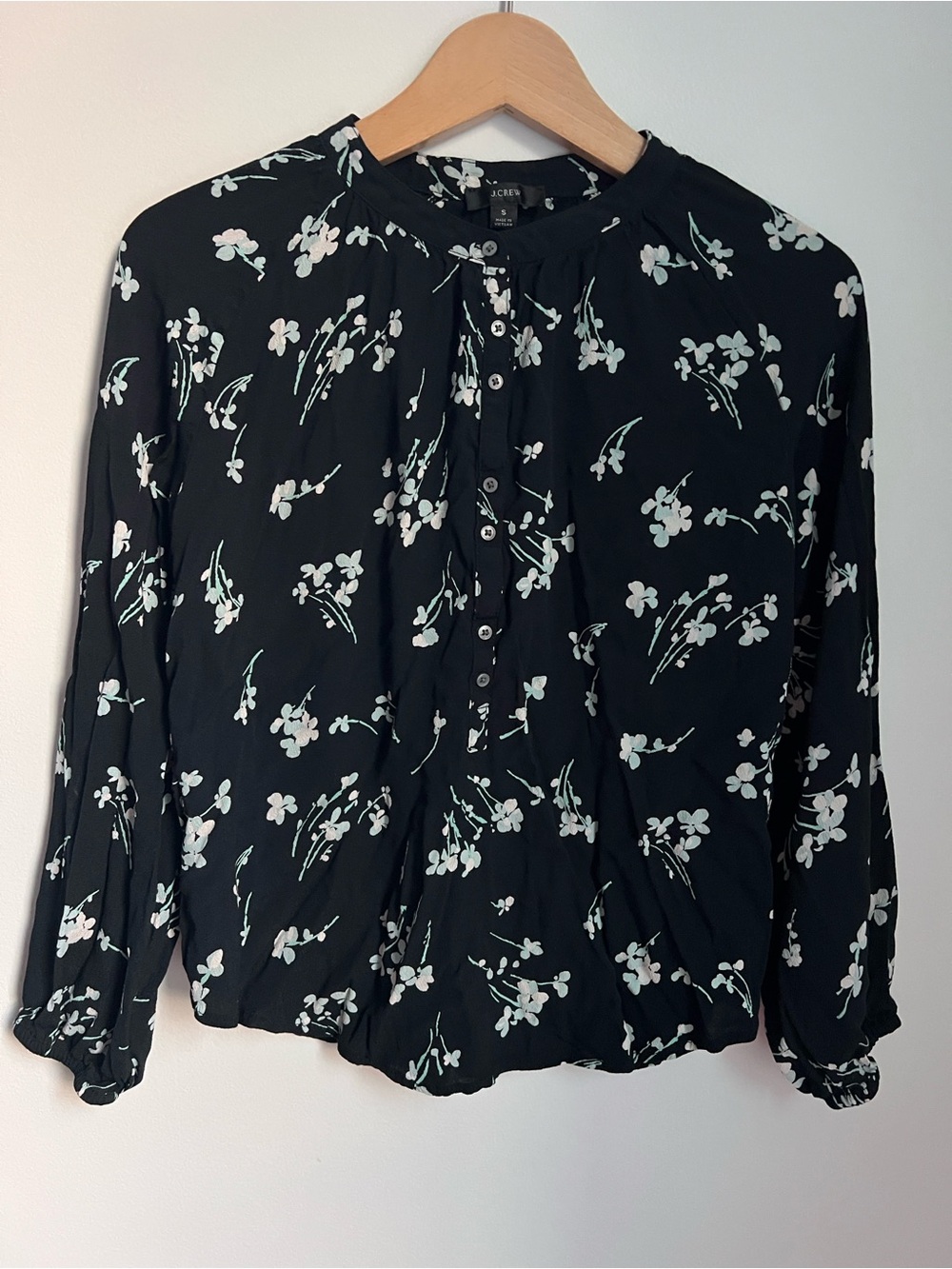 J. Crew | Black Floral Button Down Blouse Top Business Casual Office #AK750 Sz S